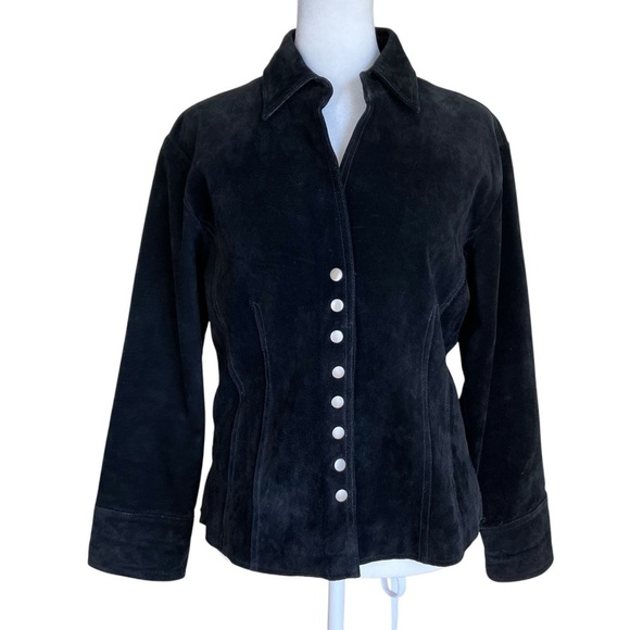 Coldwater Creek Vintage Genuine Suede Moto Jacket Snap Closure Fitted Feminine - Picture 1 of 16